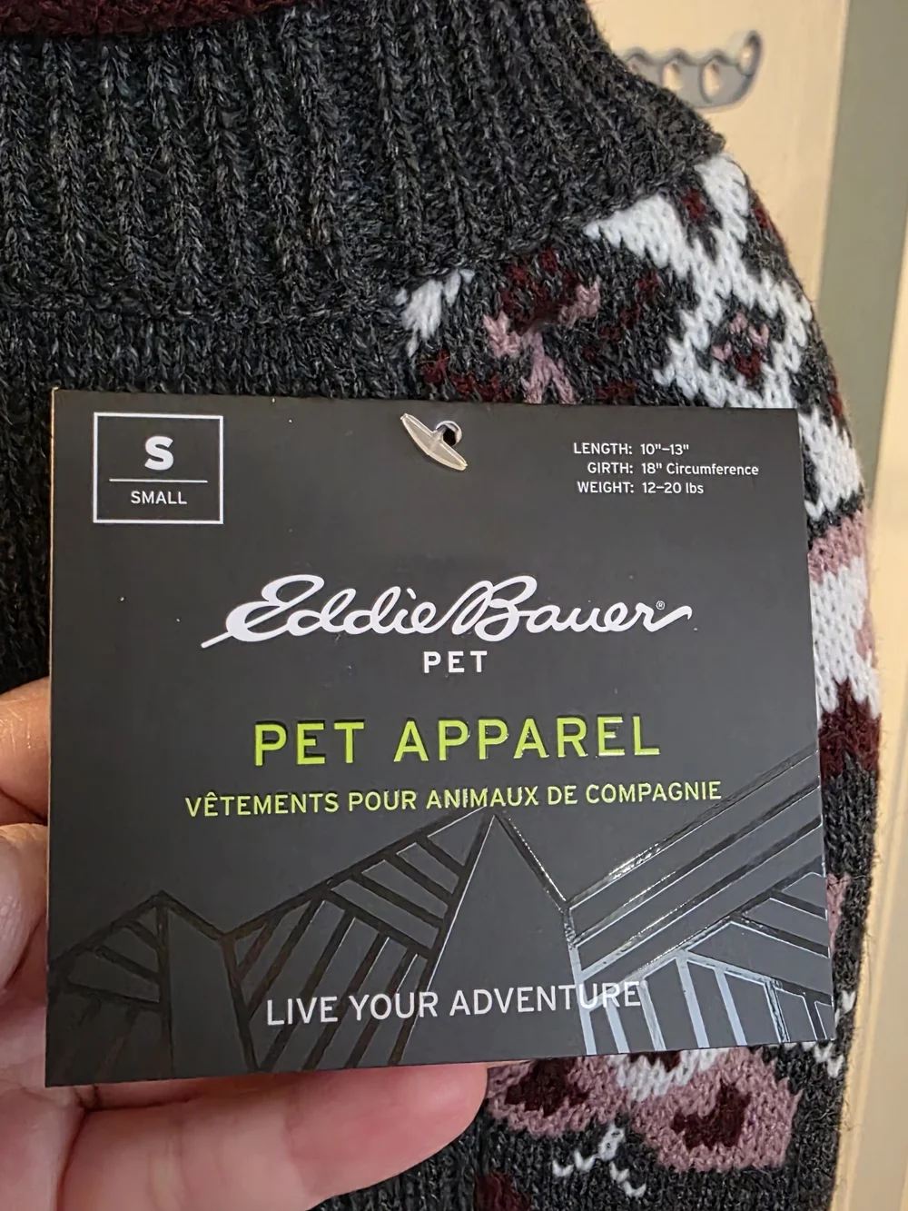 Eddie Bauer Fair Isle Dog Sweater - Charcoal & Mauve